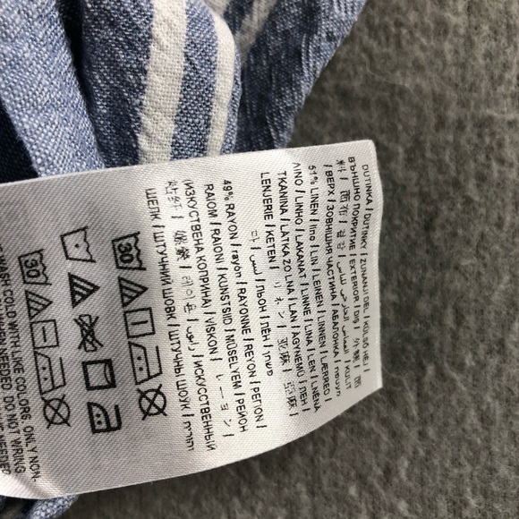 Guess Womens Small Blue White Pin Stripe Off Shoulder Linen Blend Top - Picture 4 of 7